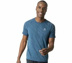 ODLO Zeroweight Ceramic Hommes Haut Running | KELLER SPORTS [FR] Blue Wing Teal - Space Dye